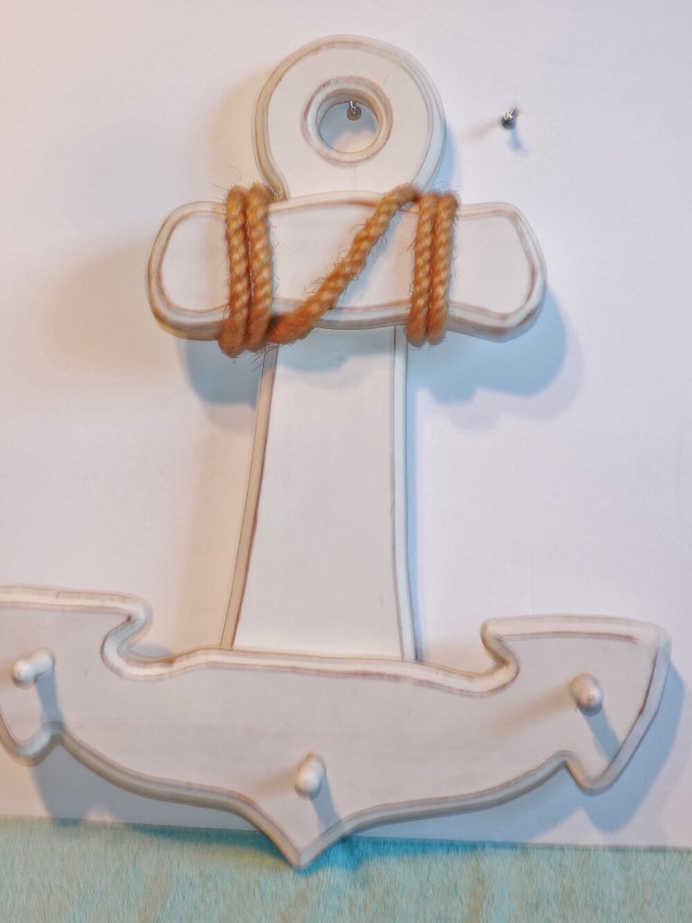 Rustic Distressed Wood Nautical Anchor Wall Hanging Anchor With Rope And 3 Hooks